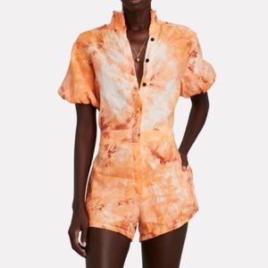 SWF Revolve Orange Tie Dye Puff Sleeve Romper Women’s Size Small